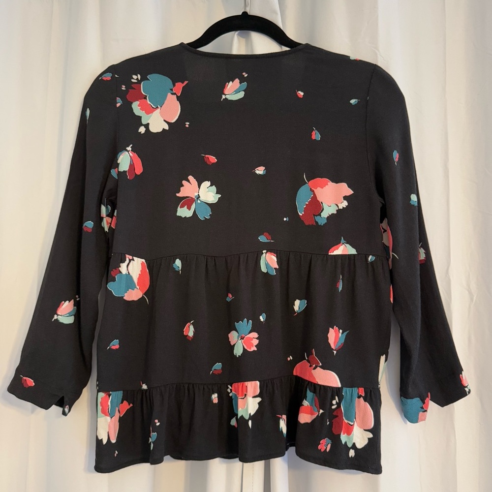 Sézane Floral Peplum Blouse Black Multicolor Womens Size Small 36 EU - Picture 3 of 7